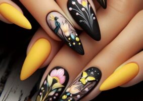 Unhas com espaço negativo e neon