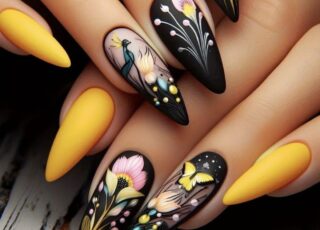 Unhas com espaço negativo e neon