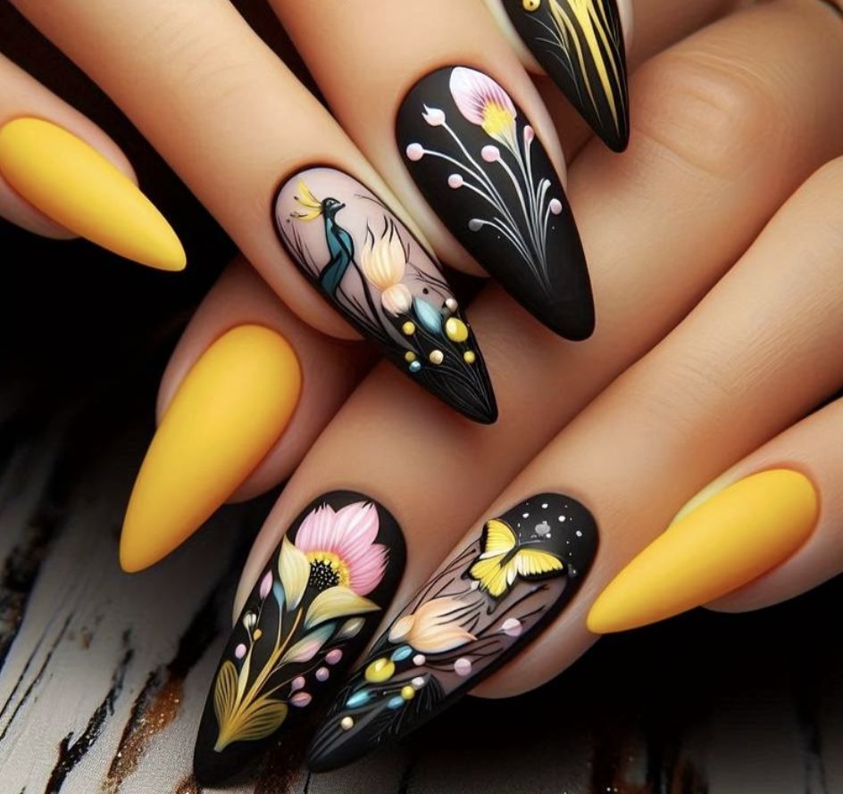Unhas com espaço negativo e neon